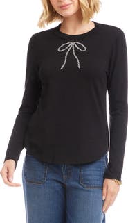 Karen Kane Embellished Rhinestone Bow Long Sleeve T-Shirt