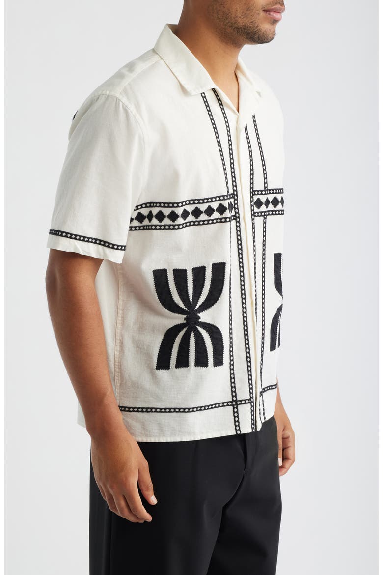 Didcot Embroidered Short Sleeve Cotton & Linen Button-Up Shirt, Alternate, color, ECRU / WASHED BLACK
