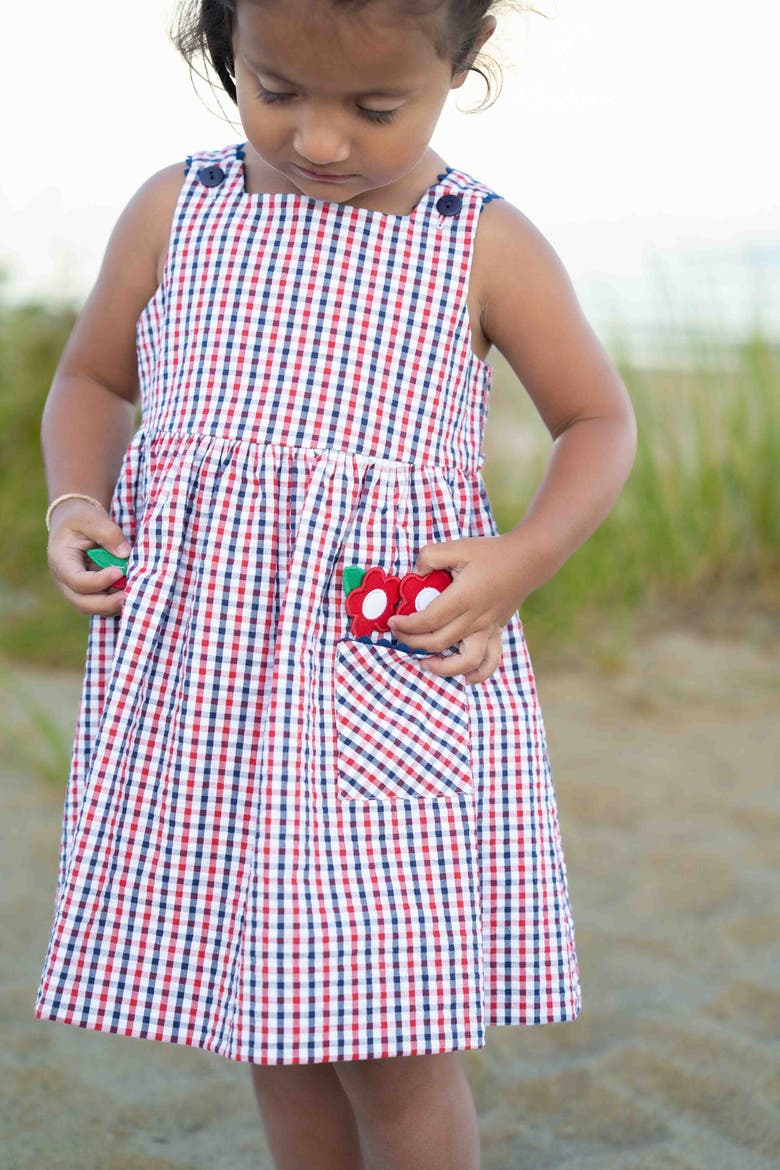 Plaid Seersucker Dress With Flowers, Alternate, color, Navy/White/Red