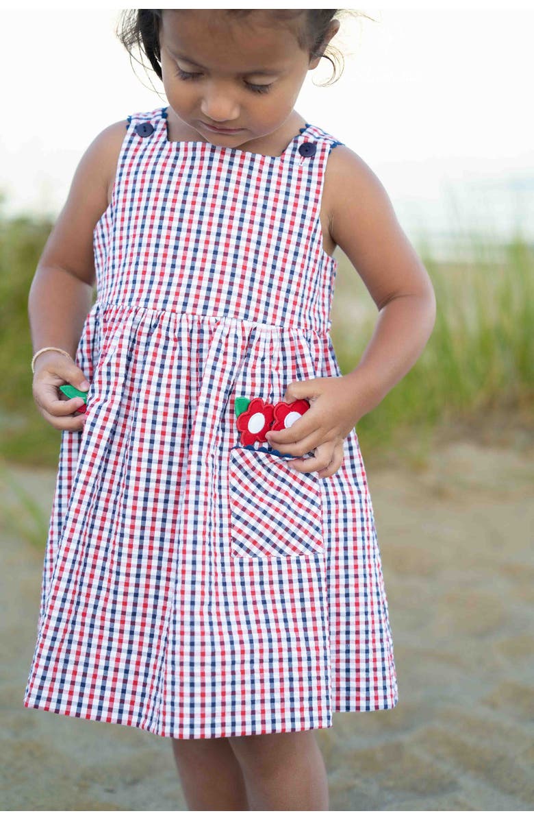 Florence Eiseman Plaid Seersucker Dress With Flowers, Alternate, color, Navy/White/Red