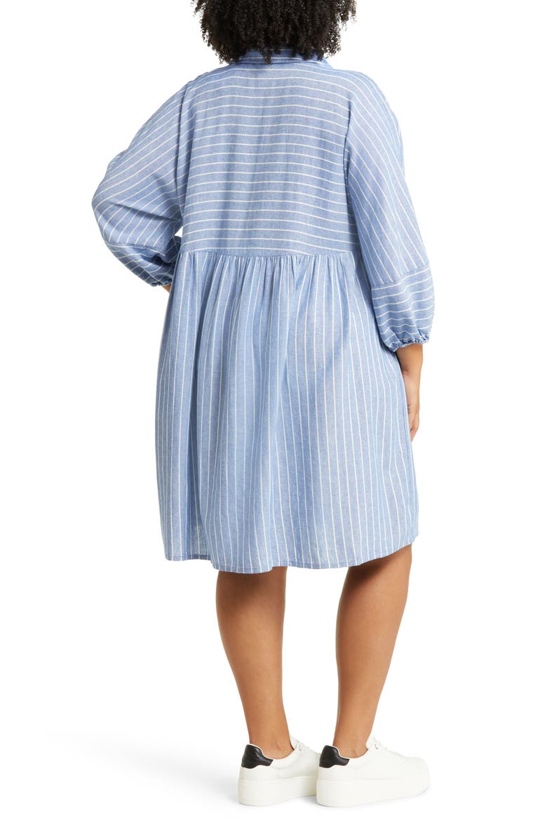 Caslon<sup>®</sup> Long Sleeve Linen Blend Shirtdress, Alternate, color, Blue- White Lena Stp