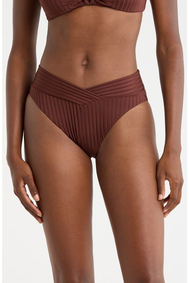 V-Front High Cut Bikini Bottoms, Main, color, ESPRESSO