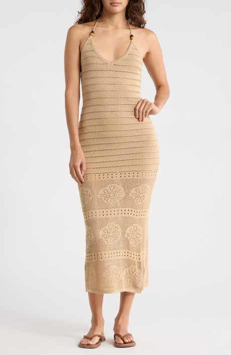 Madden Girl Beaded Halter Neck Pointelle Sweater Dress