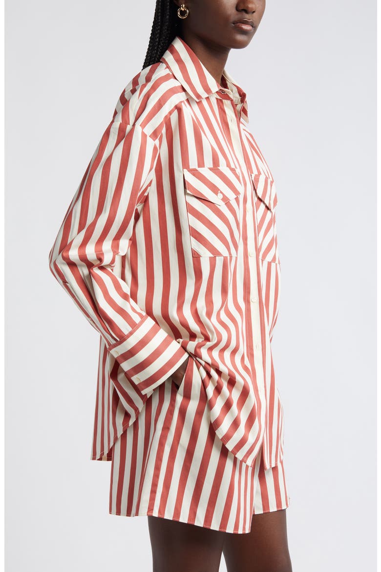 Poplin Button-Up Shirt, Alternate, color, RUST - IVORY CABANA STRIPE