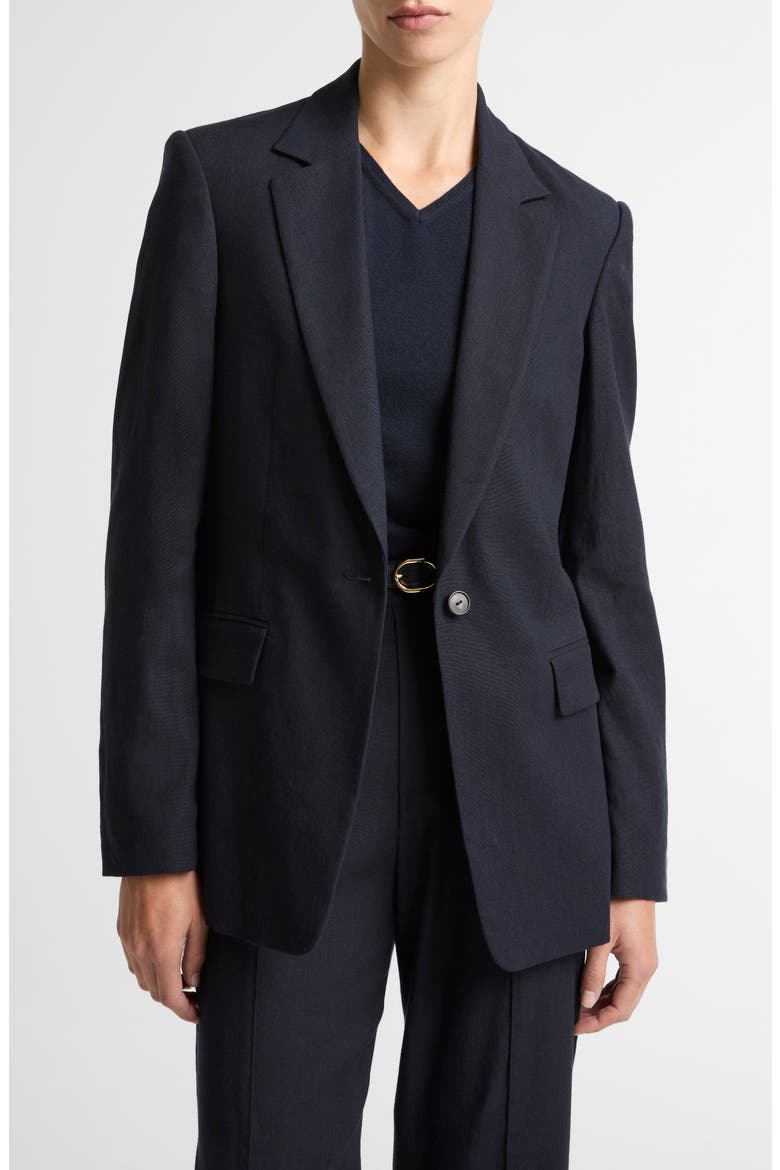 One-Button Linen Blend Blazer, Main, color, COASTAL