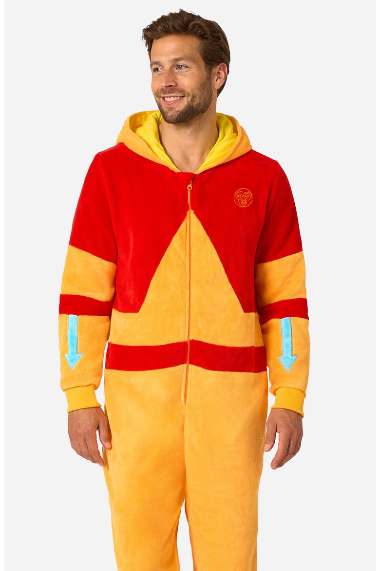 Aang Avatar® Long Sleeve Hooded Fleece Jumpsuit, Alternate, color, YELLOW