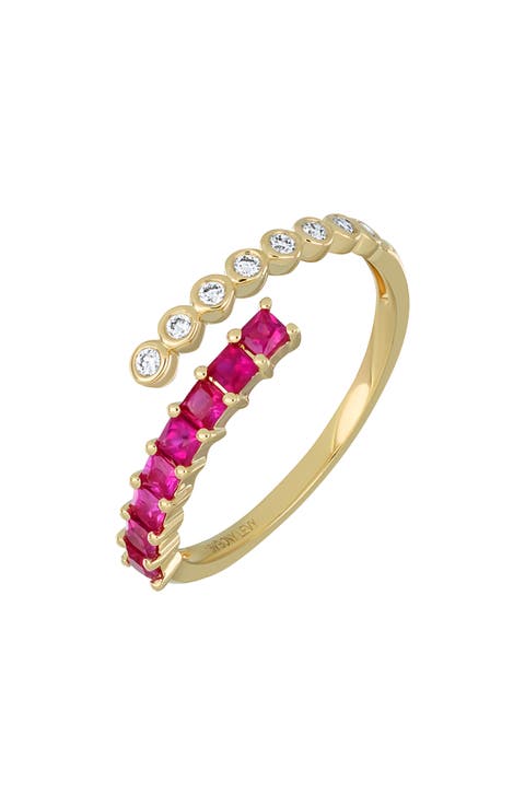 El Mar 18K Yellow Gold Ruby & Diamond Bypass Ring