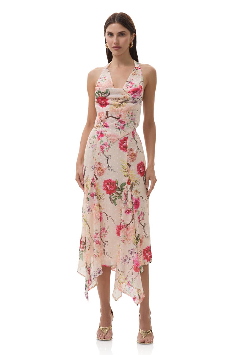 AFRM Sablyn Asymmetric Chiffon Midi Skirt, Alternate, color, Sand Summer Rose