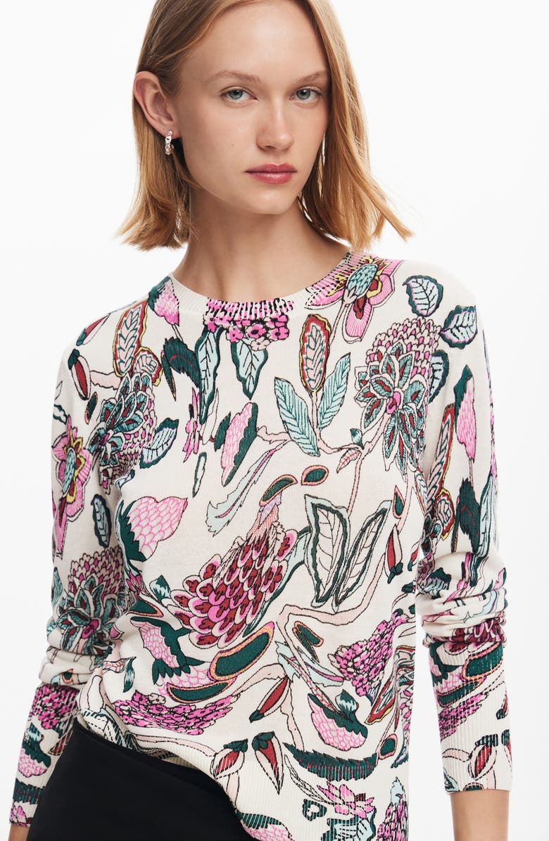 Desigual Manchester Floral Print Crewneck Sweater, Alternate, color, 
