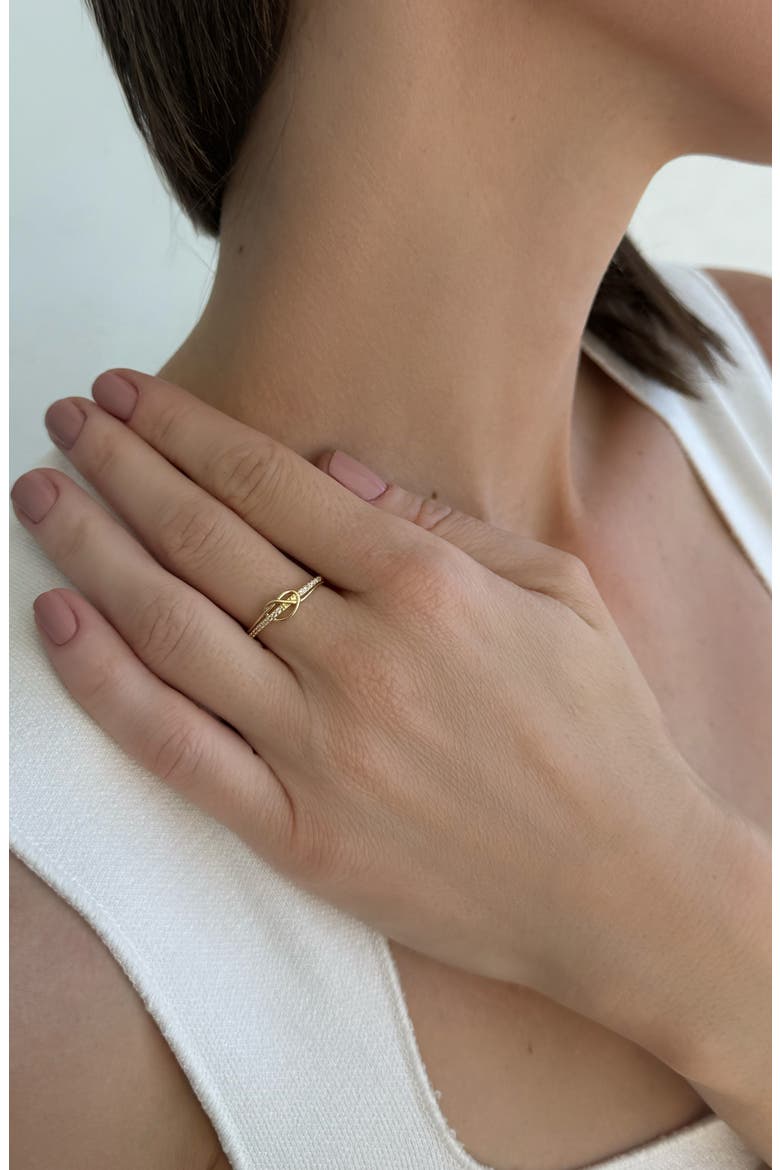 14K Gold Plated Cubic Zirconia Knotted Band Ring, Alternate, color, GOLD