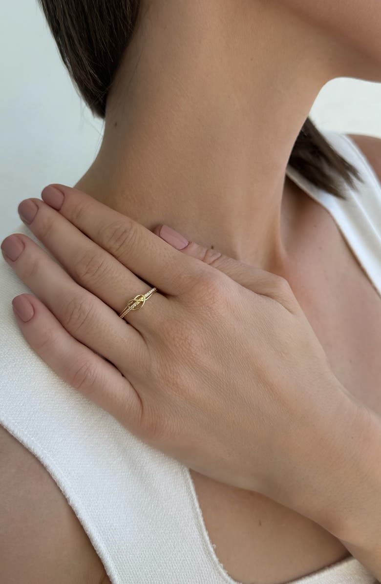 Adornia 14K Gold Plated Cubic Zirconia Knotted Band Ring, Alternate, color, Gold