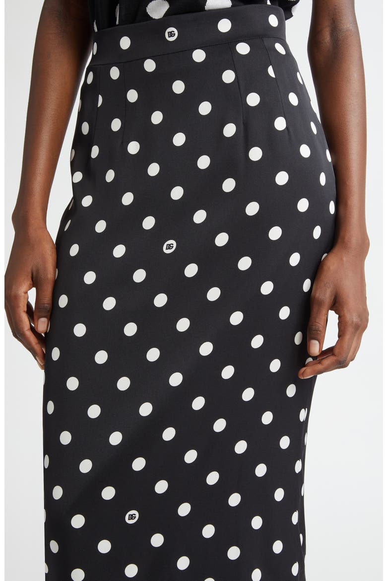Polka Dot Stretch Silk Pencil Skirt, Alternate, color, BLACK