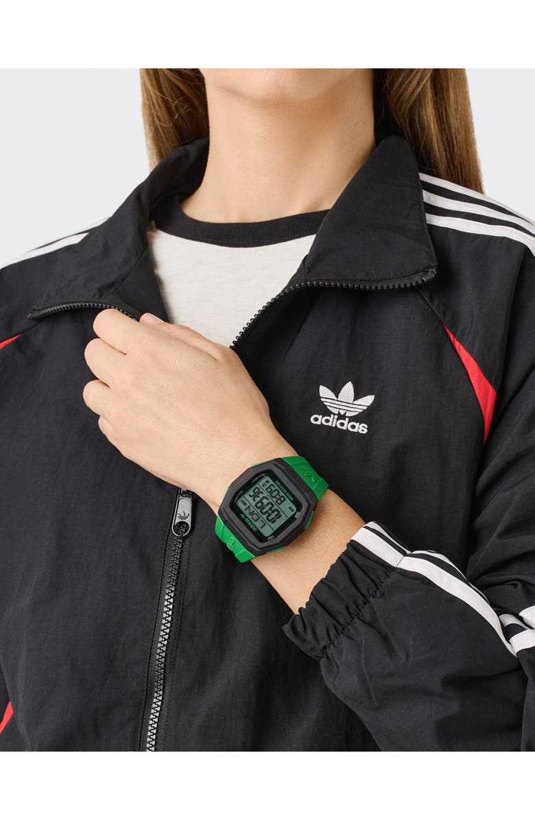 adidas Tech 1 GMT Silicone Strap Watch, 48mm, Alternate, color, Green
