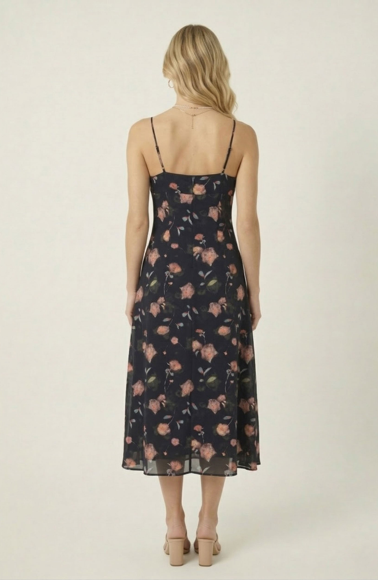 Modenaire Floral Midi Dress, Alternate, color, Black