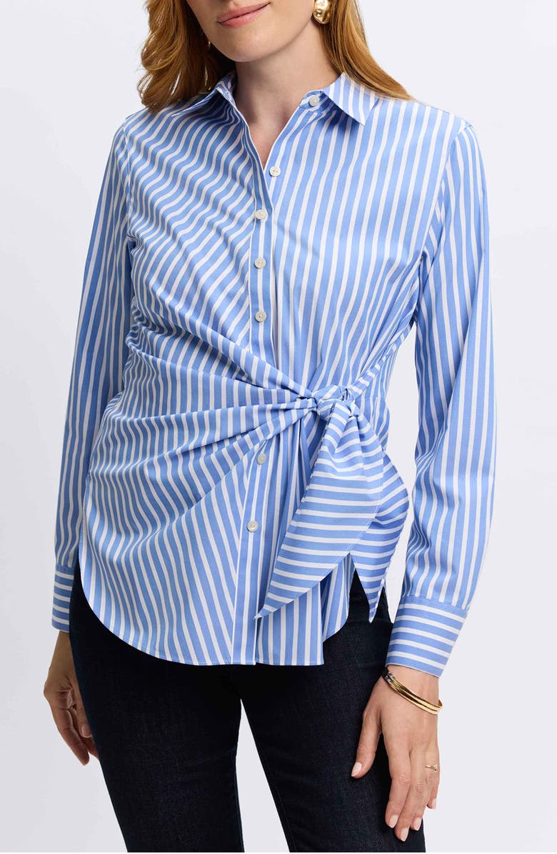 Foxcroft Sabine Stripe Side Tie Button-Up Shirt, Main, color, Periwinkle