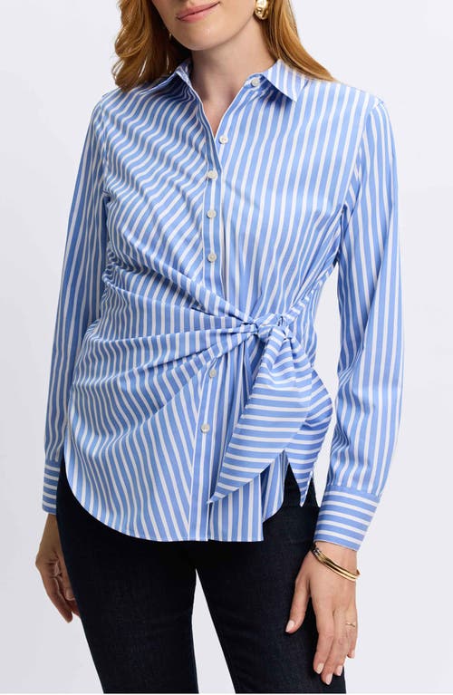 FOXCROFT FOXCROFT SABINE STRIPE SIDE TIE BUTTON-UP SHIRT