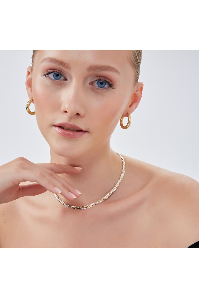 Gold Rose Gold and Silver Spiral Sterling Silver Flat Necklace, Alternate, color, Gold