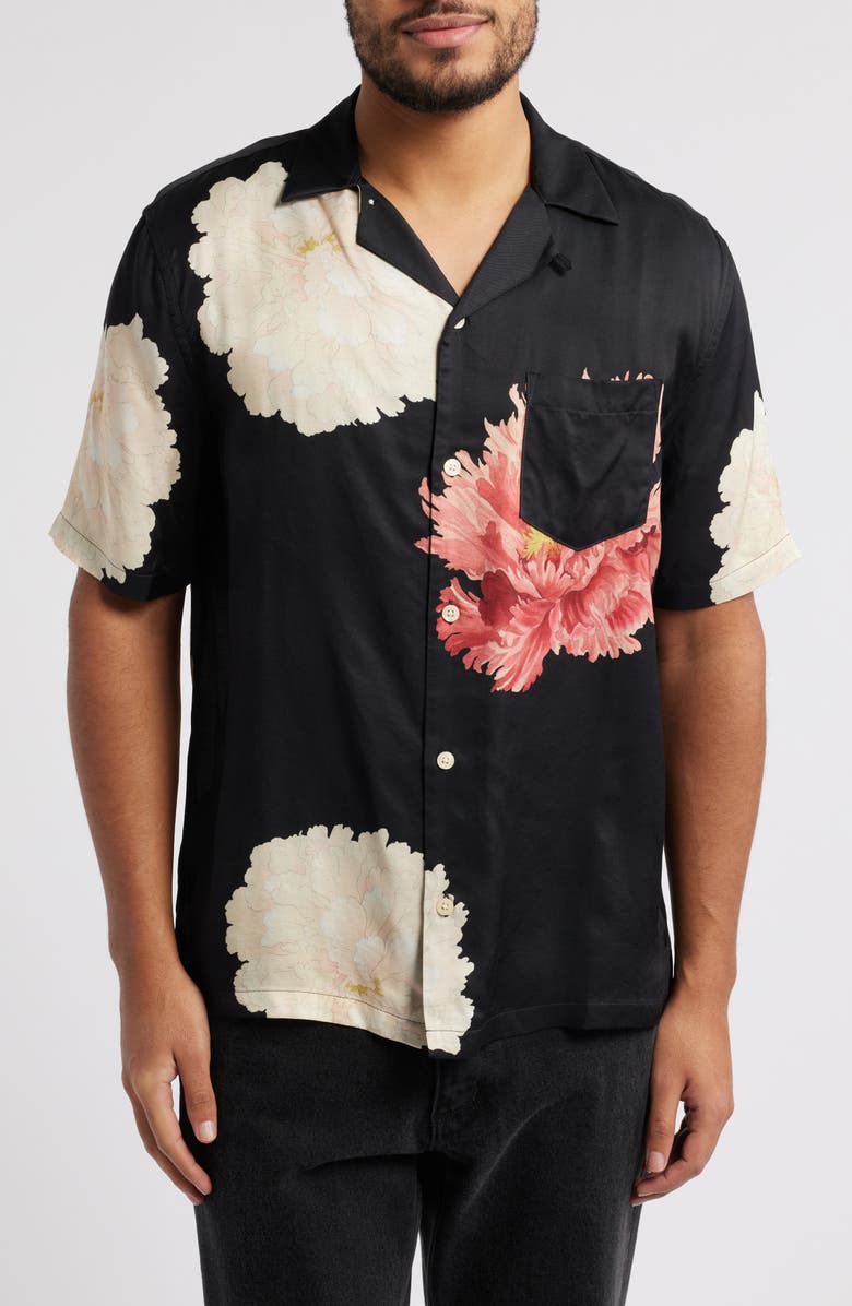 AllSaints Fleur Short Sleeve Camp Shirt, Alternate, color,
