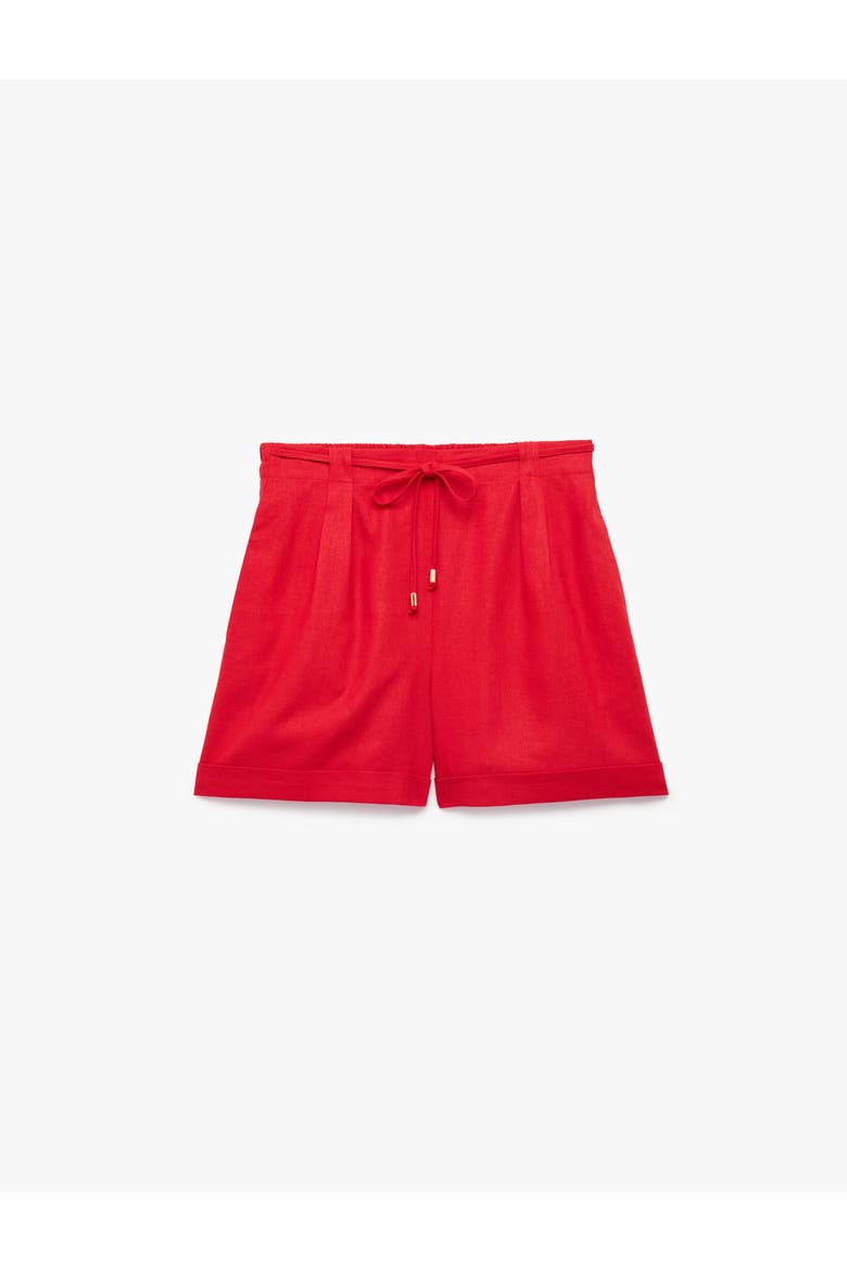 Cuffed Linen Blend Pull-On Mini Shorts, Alternate, color, RED