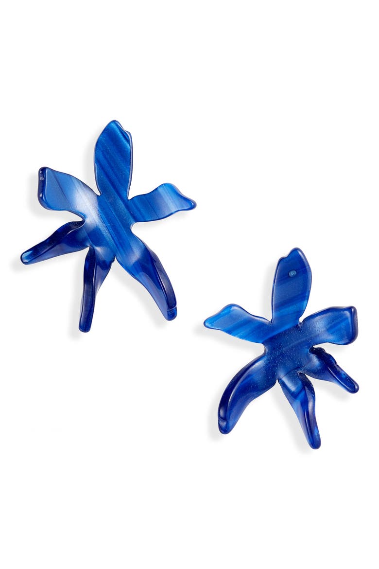 Water Lily Button Earrings, Main, color, ROYAL BLUE