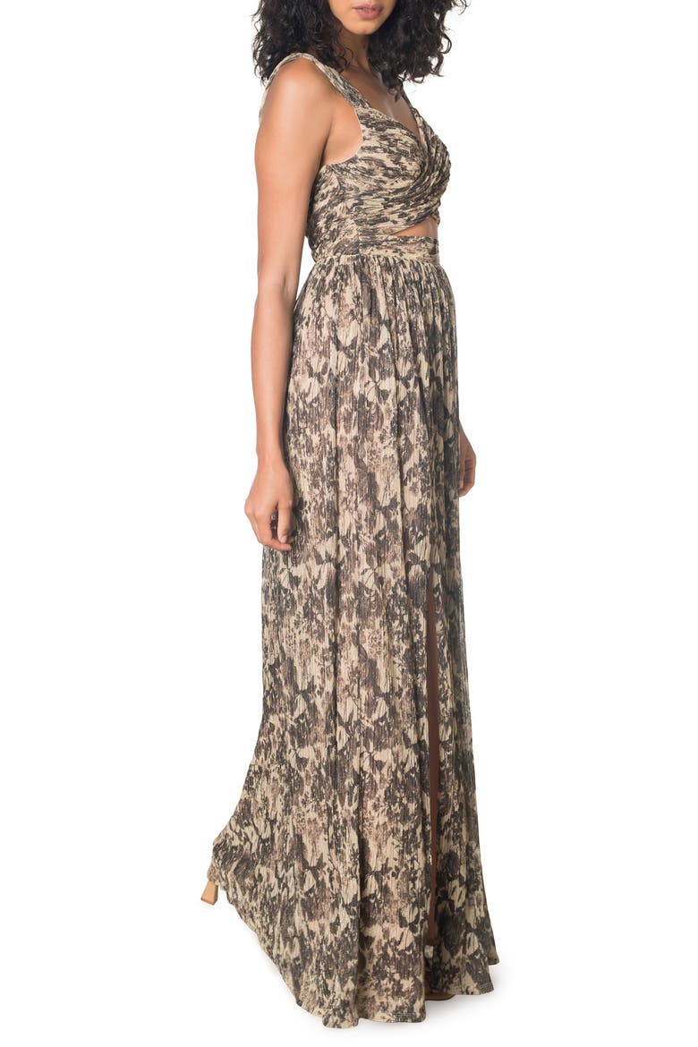 Mirabella Cutout Evening Gown, Alternate, color, BLACK MULTI/ TAN