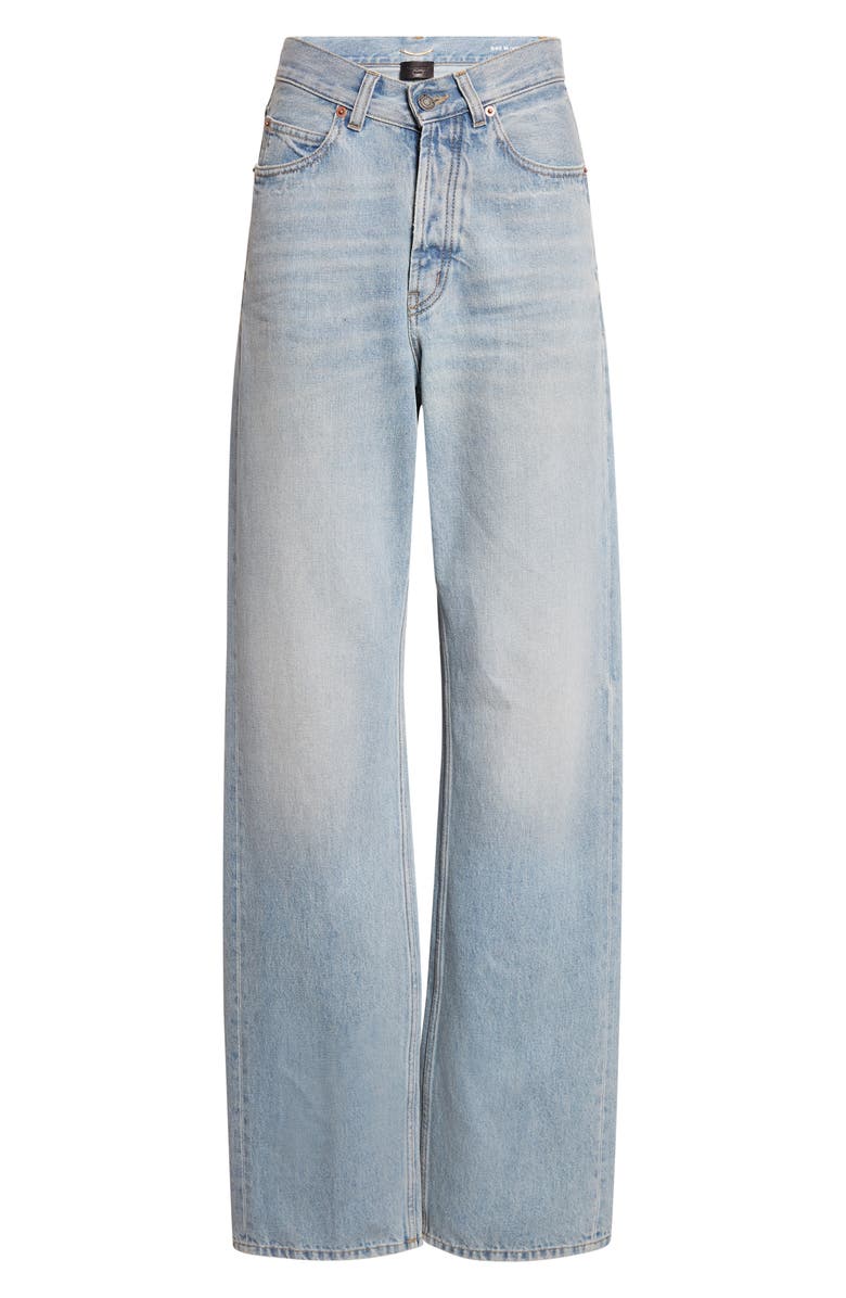 Saint Laurent Long V-Waist Denim Wide Leg Jeans, Main, color, Michigan Blue