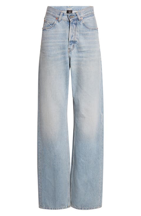 Long V-Waist Denim Wide Leg Jeans (Michigan Blue)