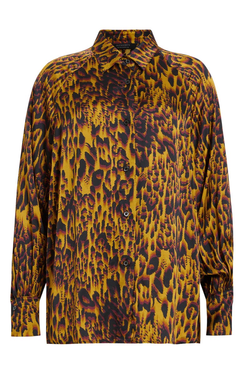 AllSaints Oana Print Button-Up Shirt, Alternate, color, Teresa Deep Yellow