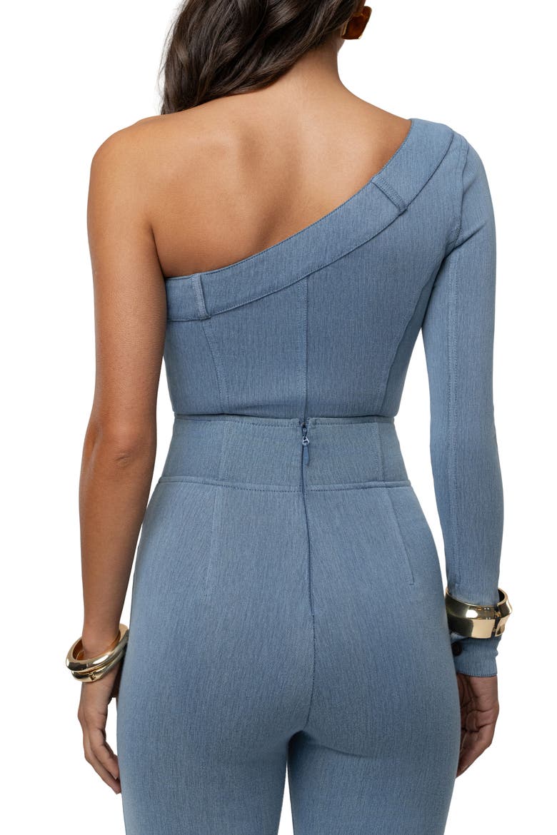 Button Me Up One-Shoulder Bodysuit, Alternate, color, DENIM