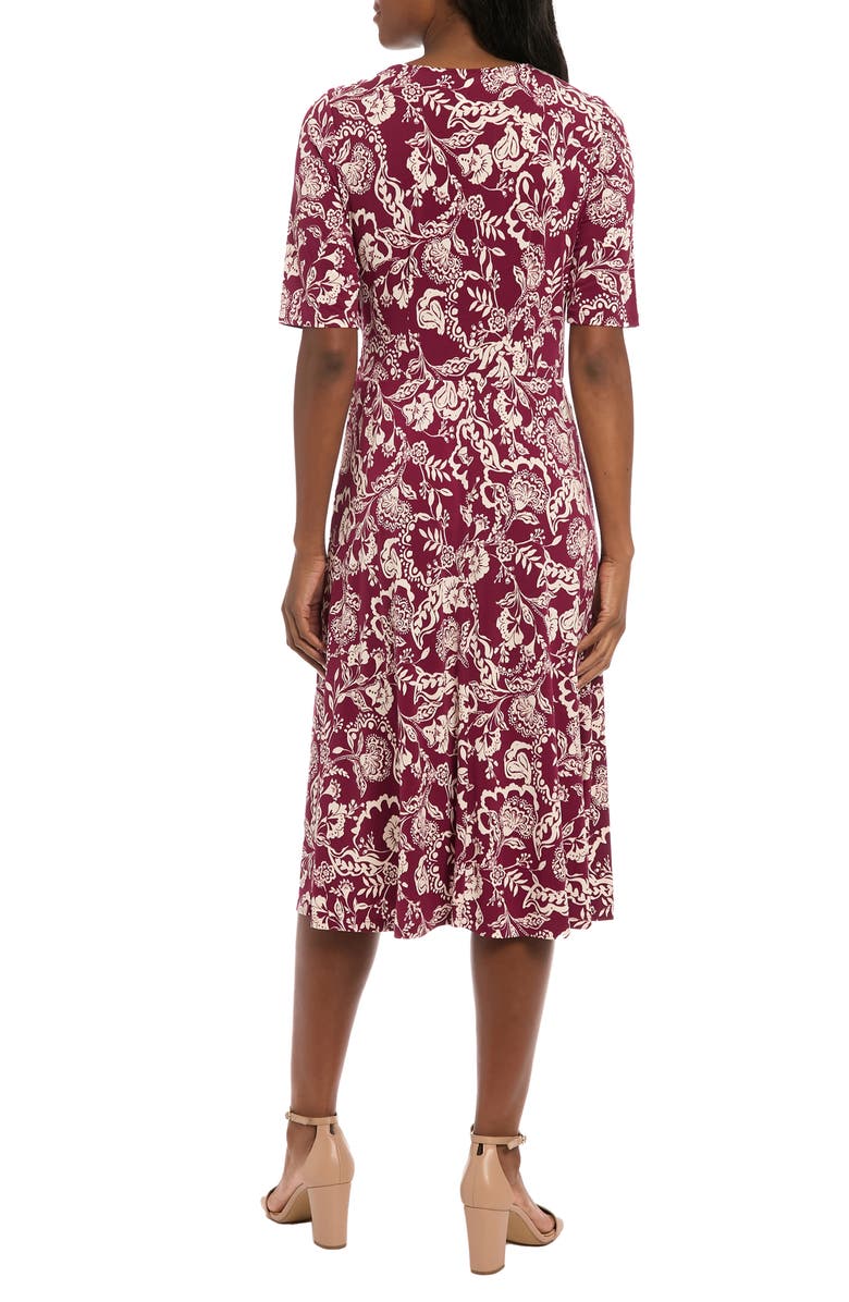 London Times Side Tie Jersey Midi Dress, Alternate, color, Plum/ Beige