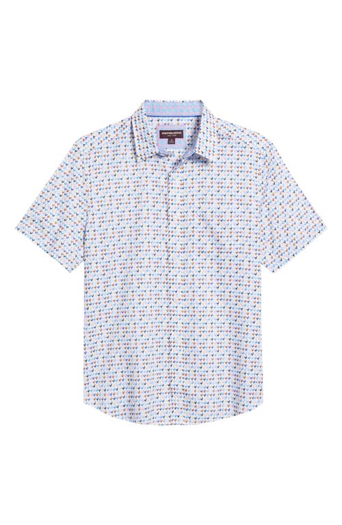 Johnston & Murphy Rooster Print Short Sleeve Button-up Shirt In White Multi
