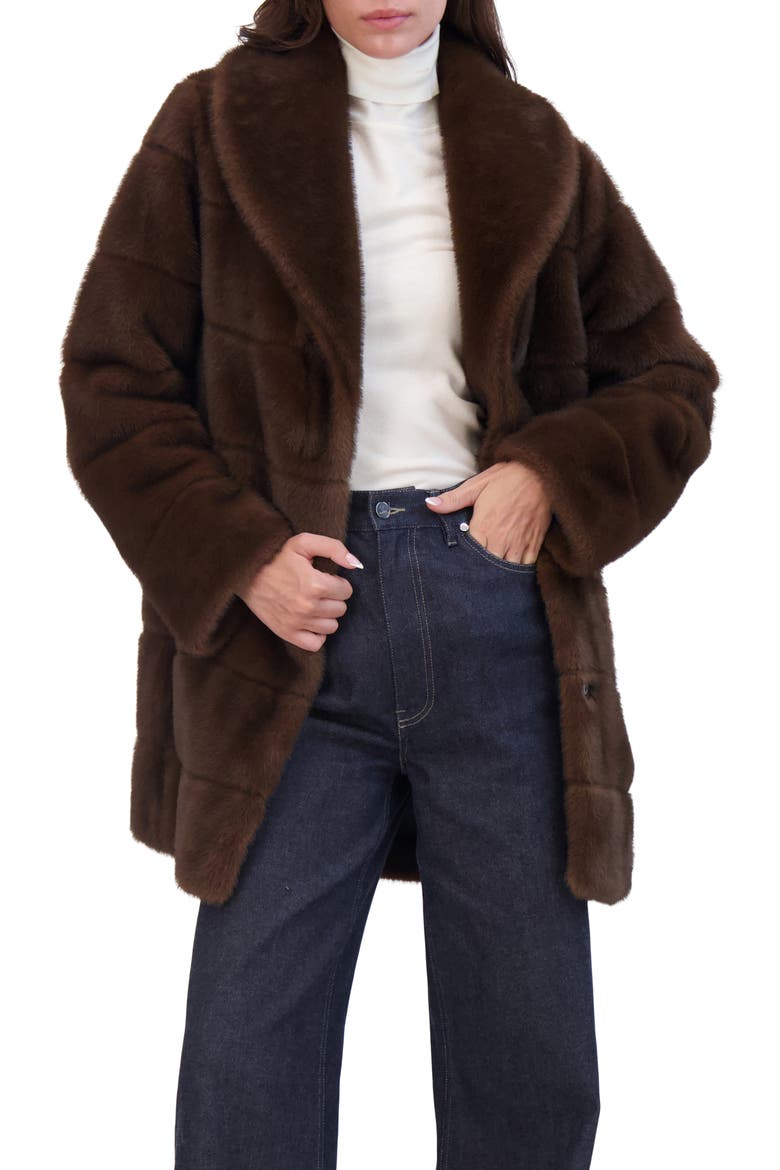 Fur-Free Mink (Faux Fur) Horizontal Stroller, Shawl Collar, Alternate, color, BROWN