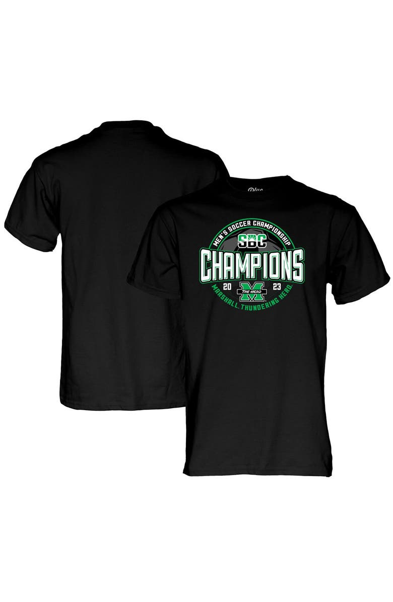 BLUE 84 Men's Blue 84  Black Marshall Thundering Herd 2023 Sun Belt Men's Soccer Conference Tournament Champions T-Shirt, Main, color, 