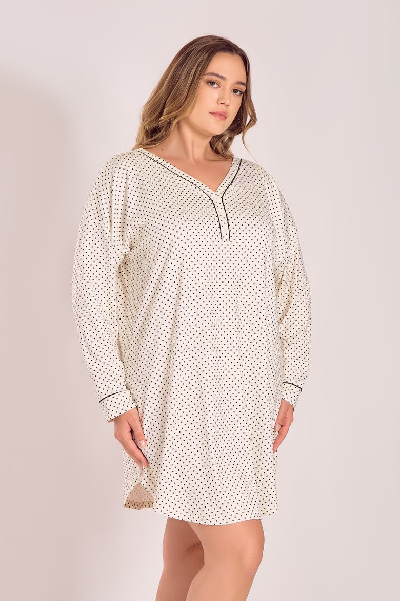 Microfiber Knit Sleep Shirt with Functional Buttons, Alternate, color, Ivory