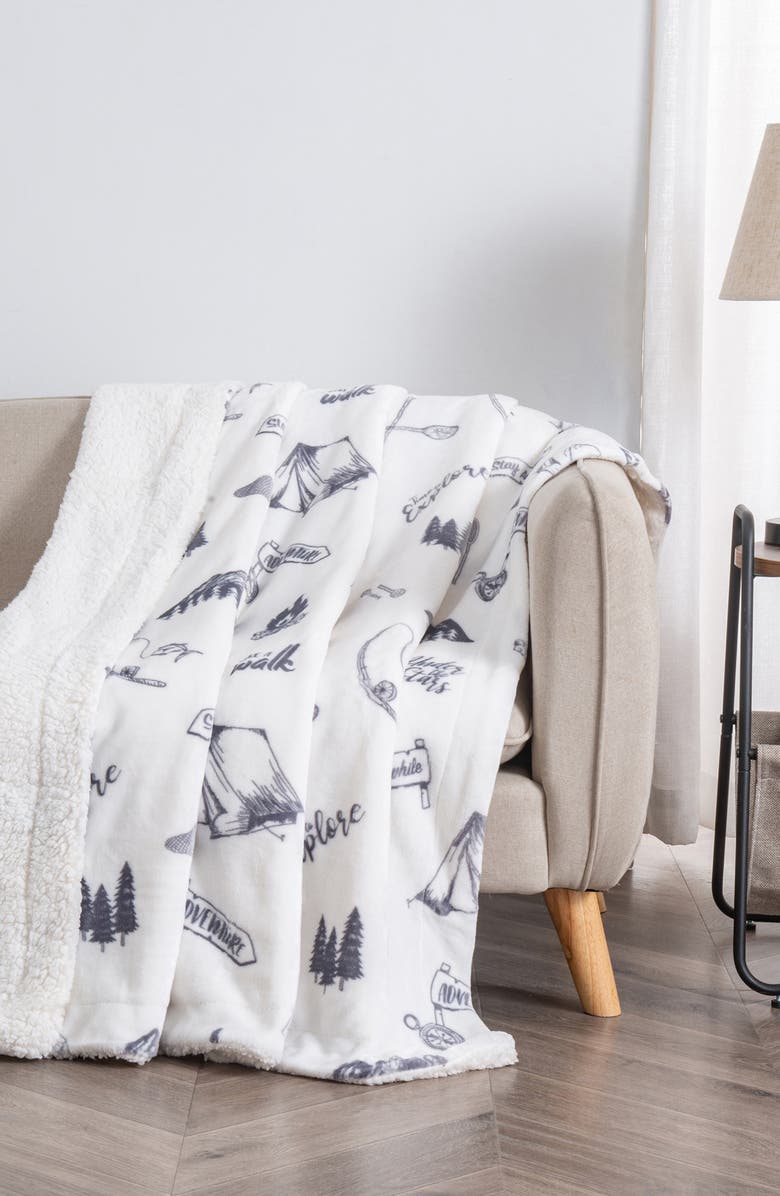 Woven & Weft Lodge Faux Shearling Throw Blanket, Alternate, color, Camping/White