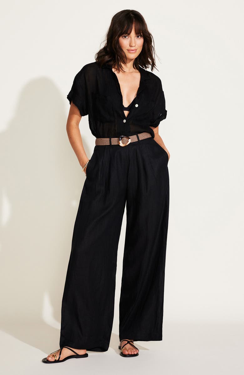 Vitamin A<sup>®</sup> The Getaway Linen Cover-Up Pants, Alternate, color, Black