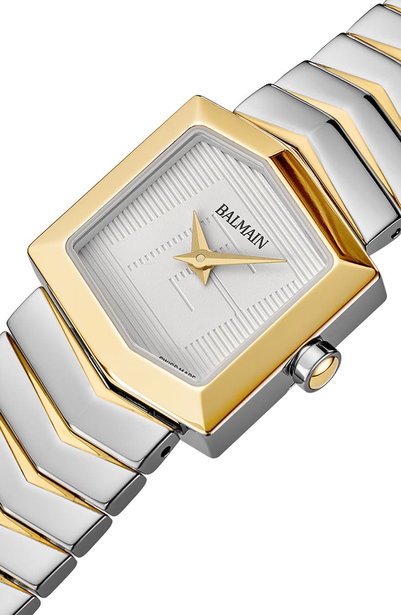 Balmain Taffetas Hexagonal Two-Tone Bracelet Watch, 23mm, Alternate, color, Bicolor Stainless Steel/Yellow
