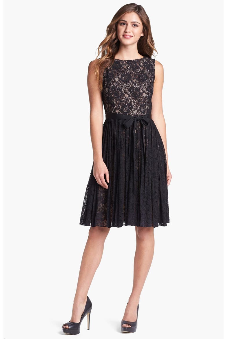 Lace Fit & Flare Dress, Alternate, color, BLACK