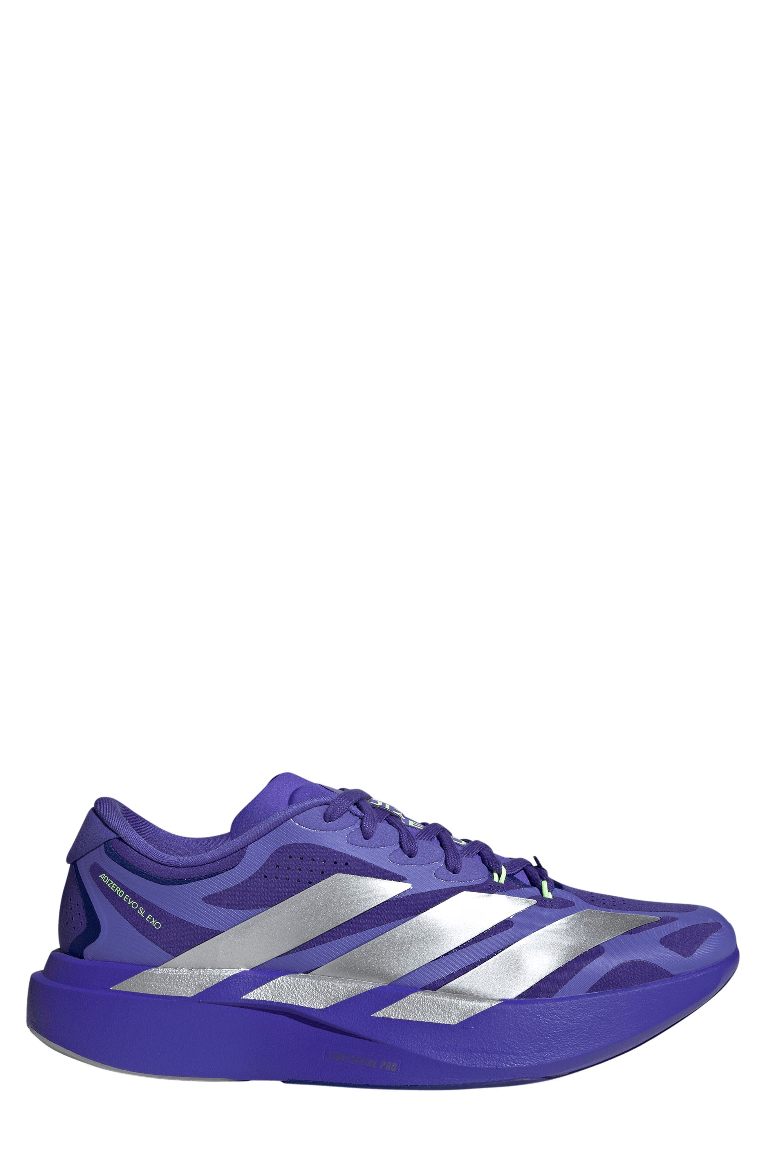 Adizero Evo SL EXO Running Shoe, Alternate, color, SOLAR PURPLE/ SILVER/ PURPLE