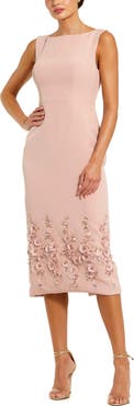 Mac Duggal Crepe Sleeveless Floral Beaded Midi Dress