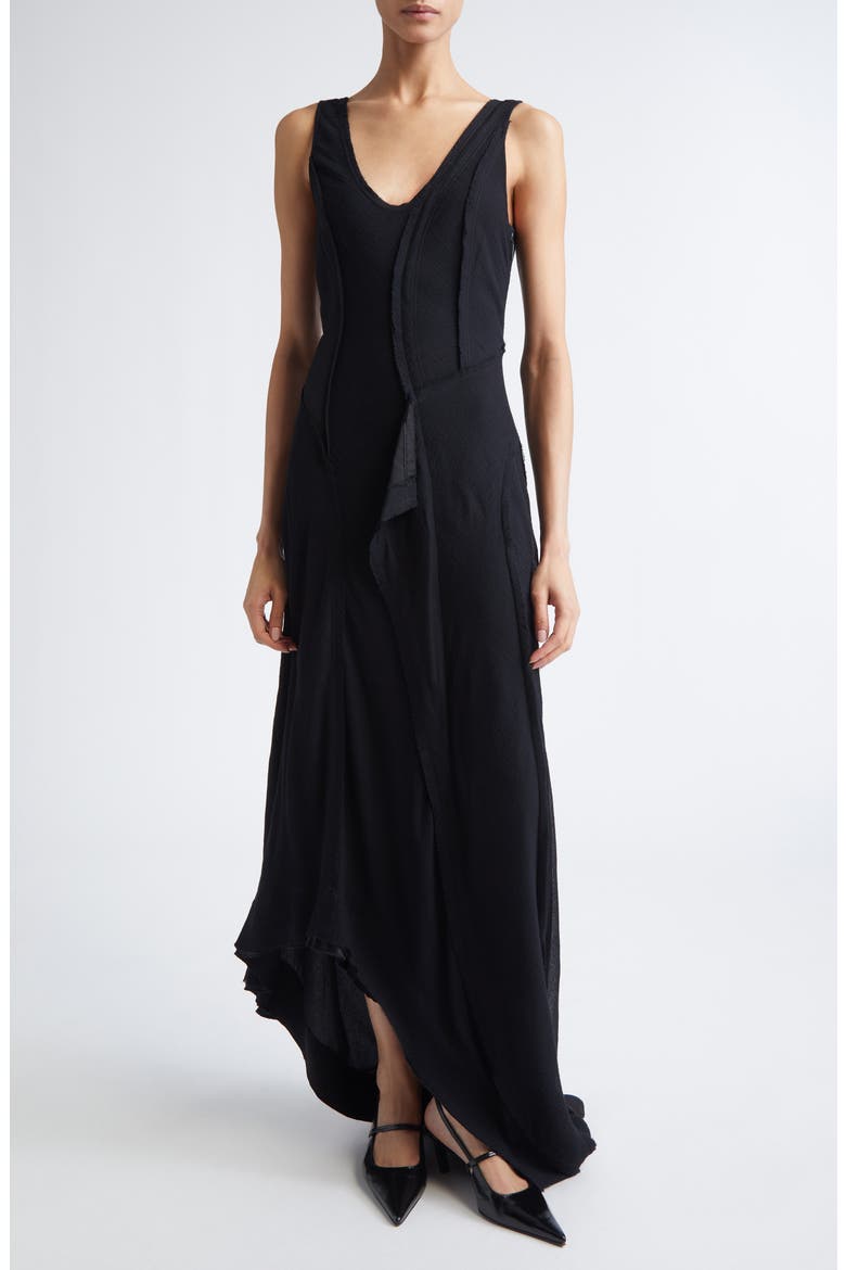 Wool Chiffon Asymmetric Gown with Train, Main, color, BLACK
