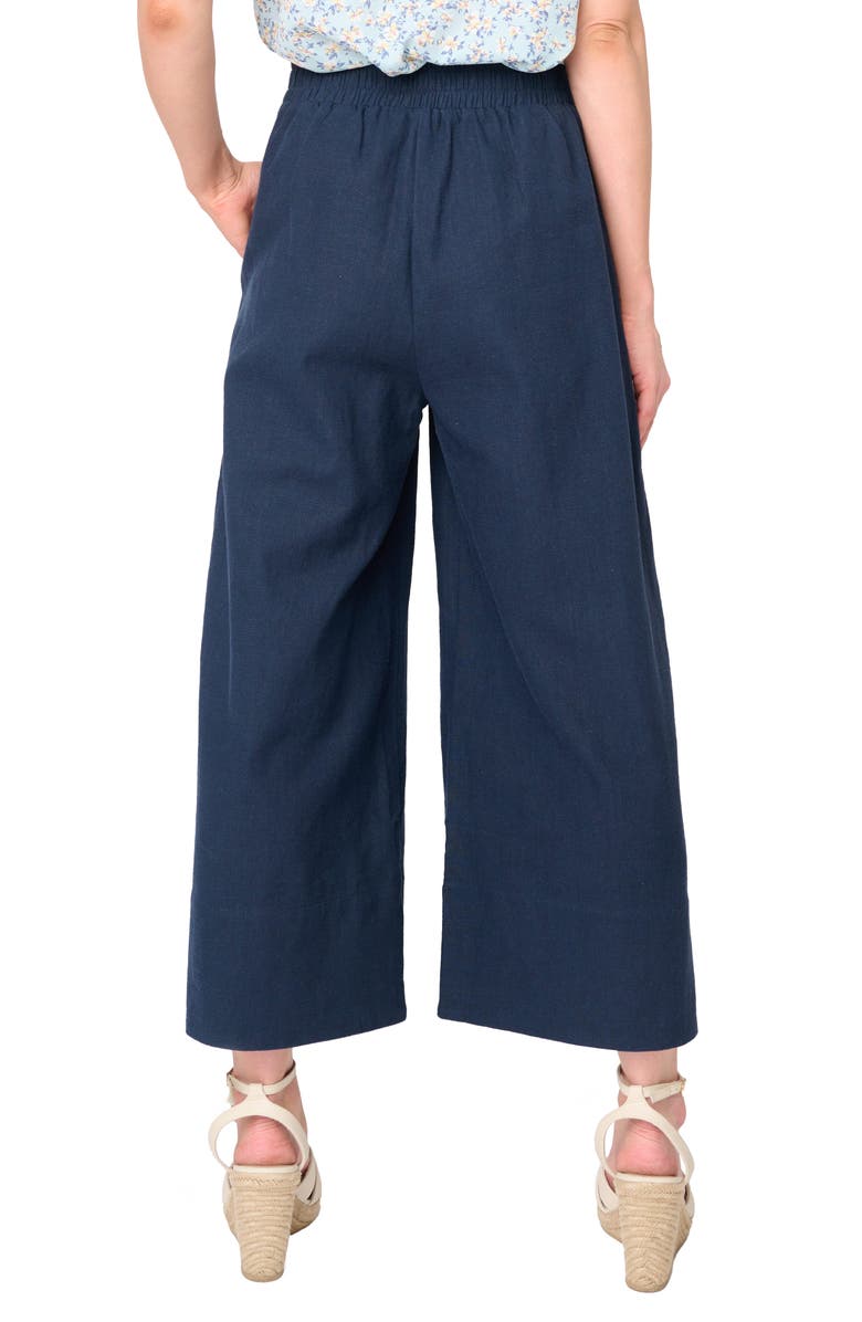 GIBSONLOOK Crop Wide Leg Linen Blend Pants, Alternate, color, Dark Navy