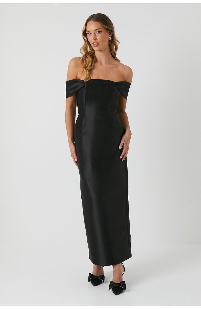 Coast Honoured Twill Bardot Maxi Dress, Main, color, Black