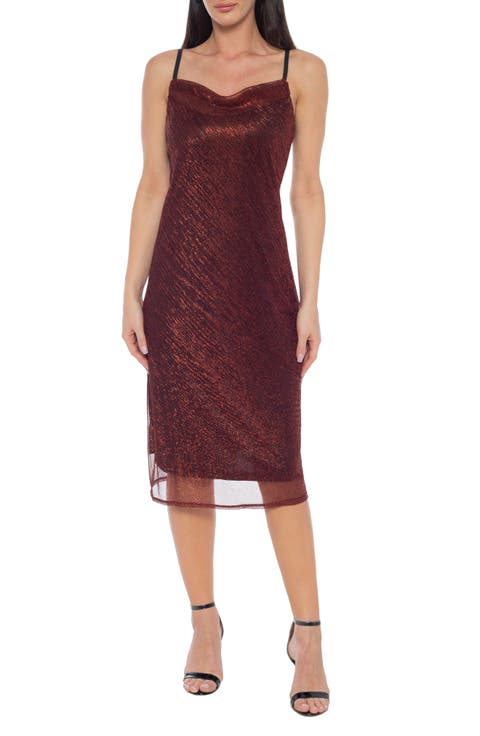 Cowl Neck Metallic Midi Slipdress
