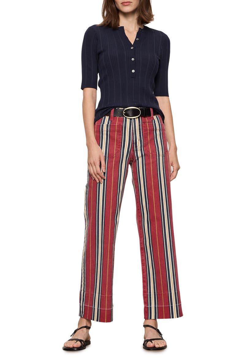 Mariner Wide Leg Stripe Ankle Pants, Alternate, color, VERY BERRY RED
