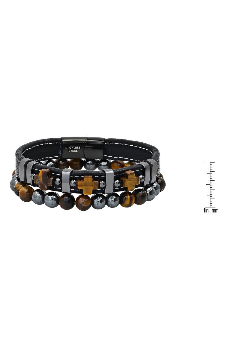 HMY JEWELRY Men's 2-Piece Tiger's Eye Bead & Leather Bracelet Set, Alternate, color, 