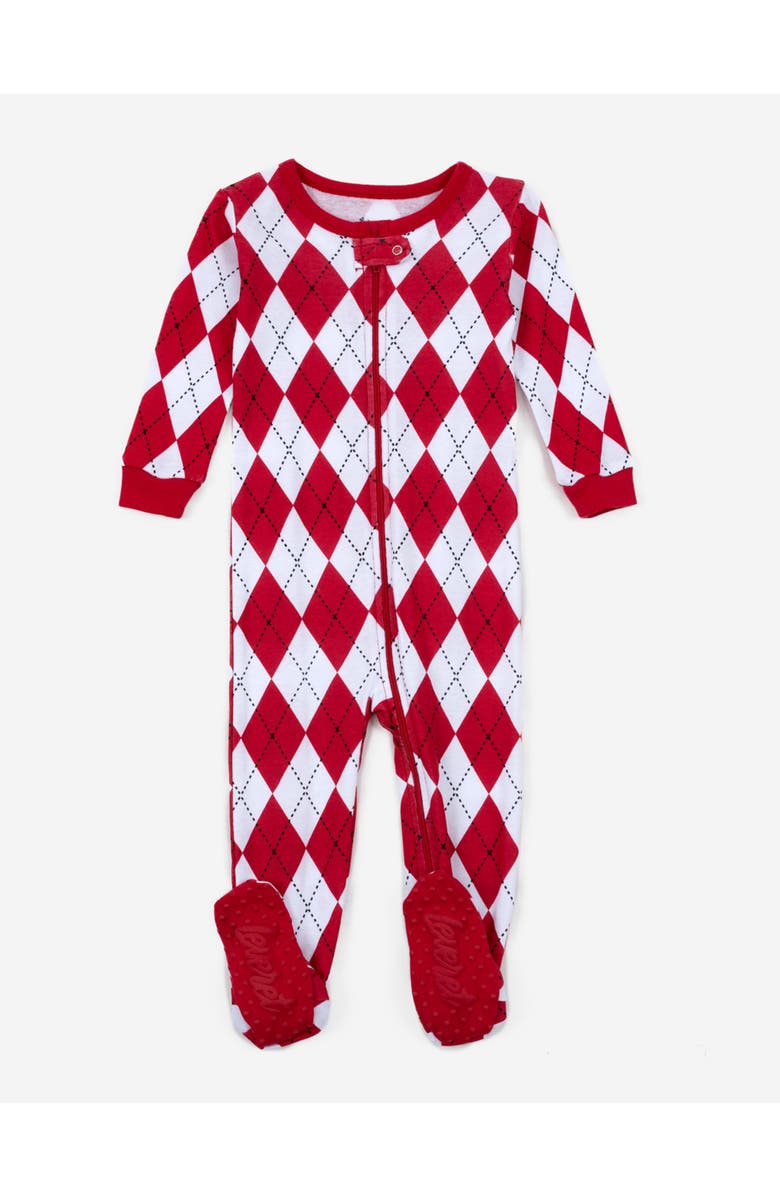 Leveret Footed Cotton Pajamas Matching Family Coordinated Holiday Prints, Main, color, Argyle Red & White