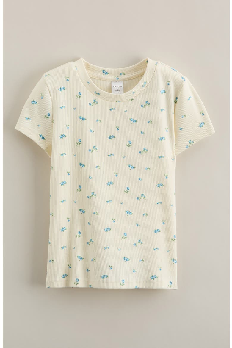 Kids' Rib Short Sleeve Shirt, Main, color, IVORY EGRET FAIR ROSES
