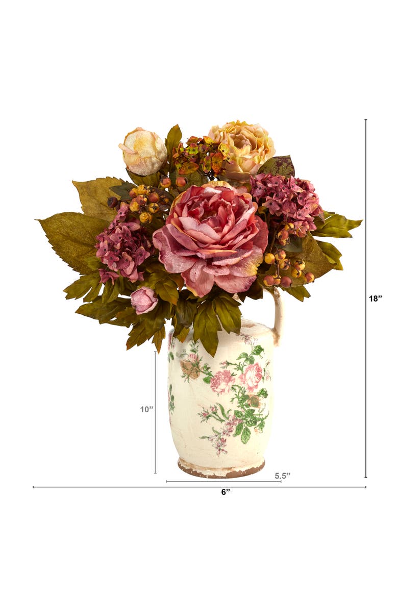 18-in Peony Artificial Arrangement in Floral Pitcher, Alternate, color, Pink