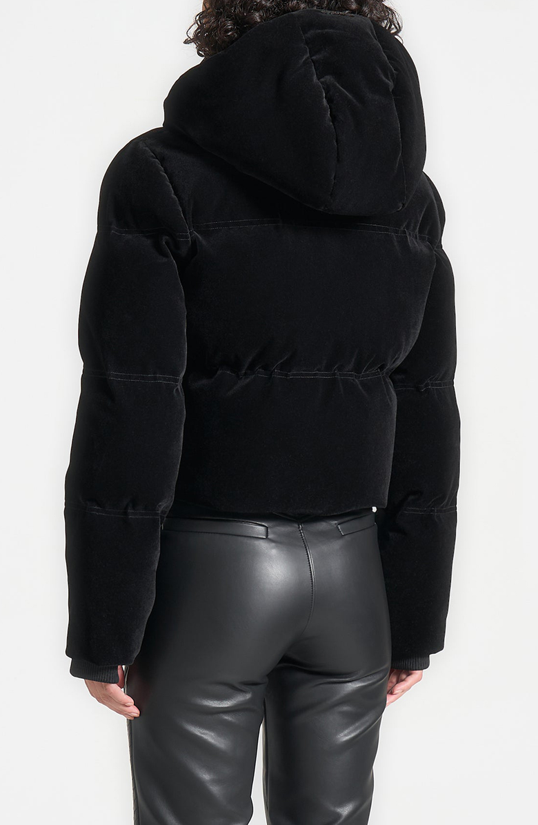 Manière De Voir Maeva Velvet Cropped Puffer Jacket, Alternate, color, Black